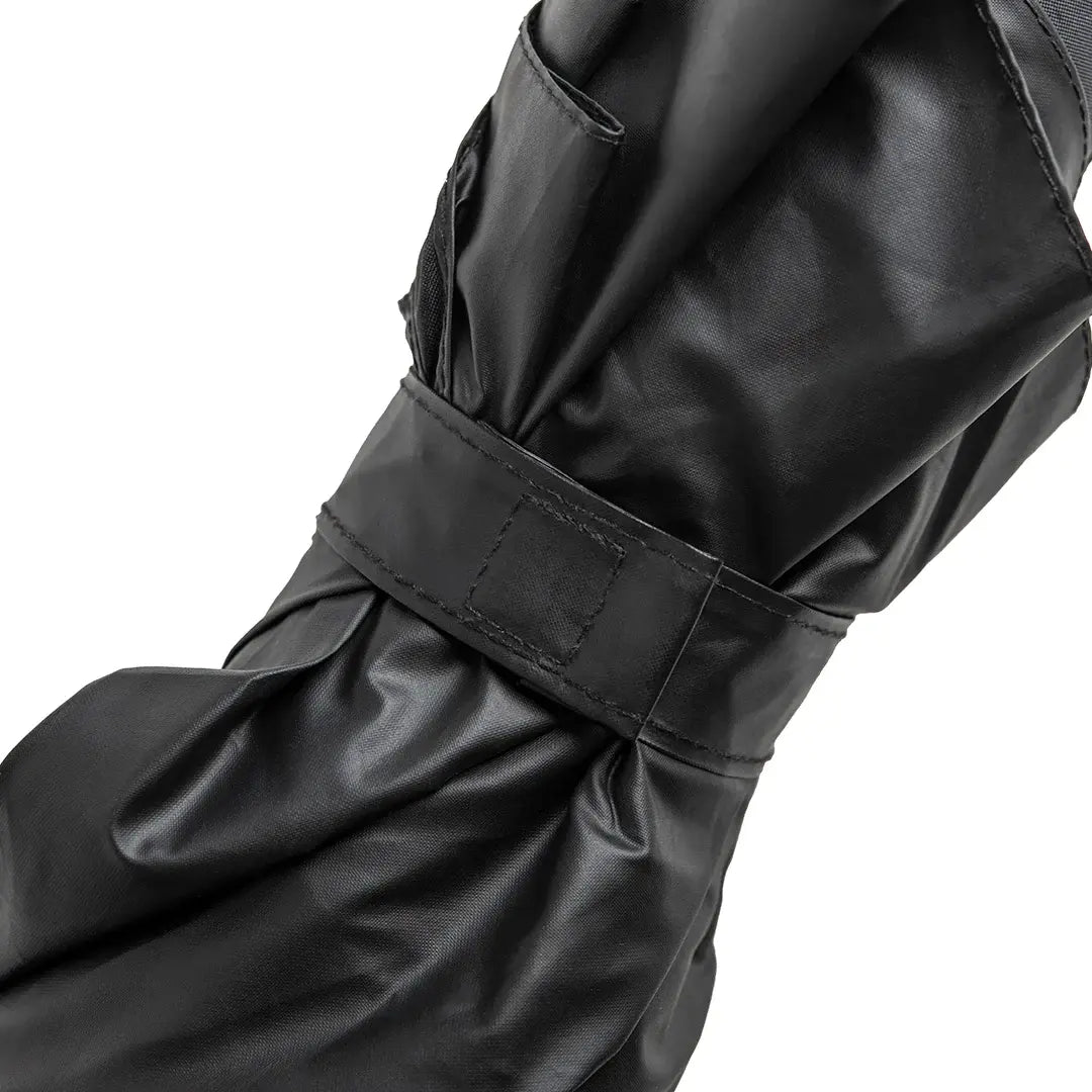 a black umbrella with a strap