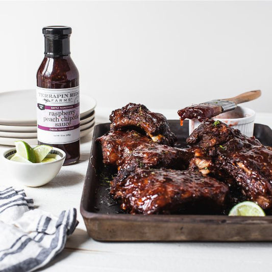 a tray of barbecued ribs