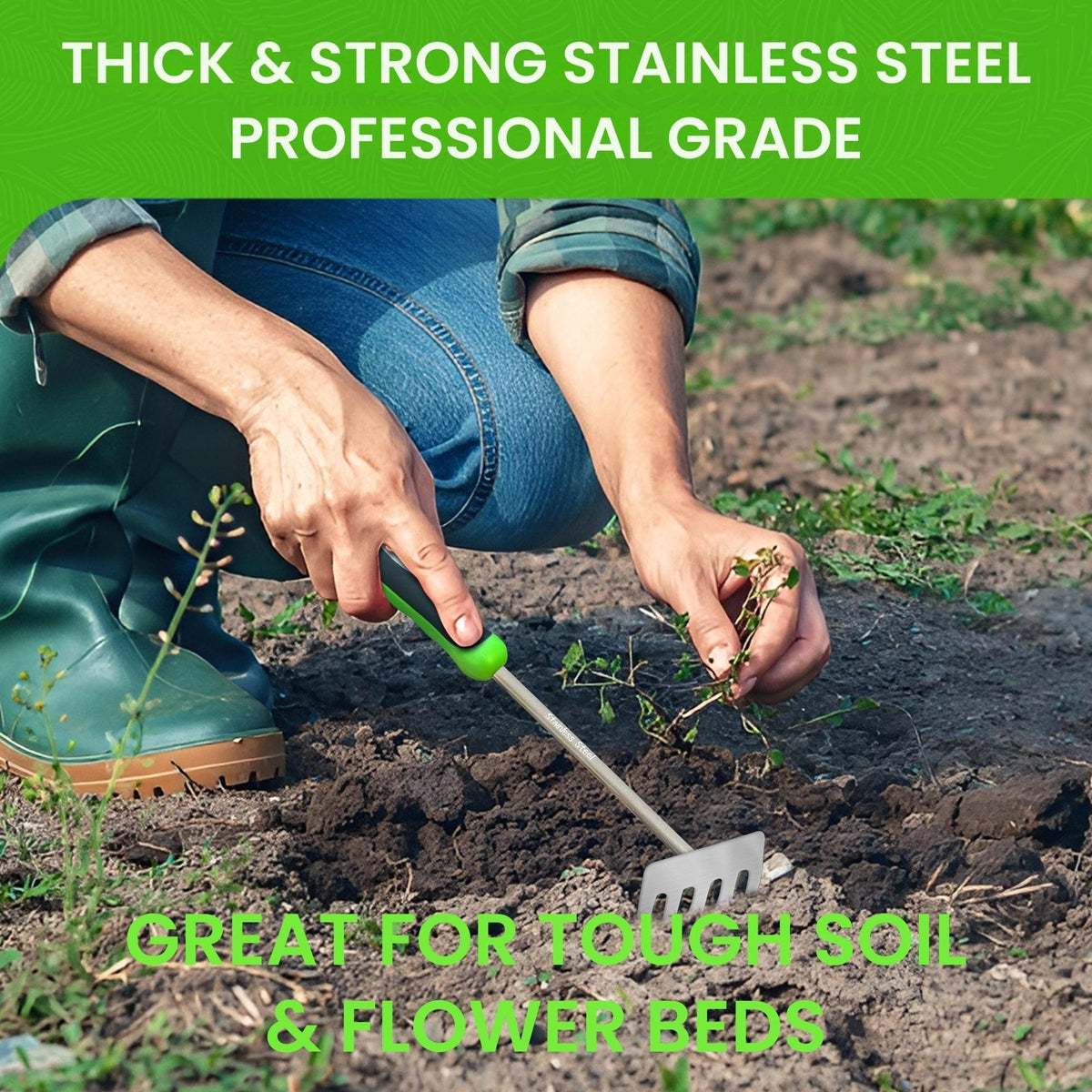 Stainless Steel 5 Tine Rake Cultivator Tiller Tool