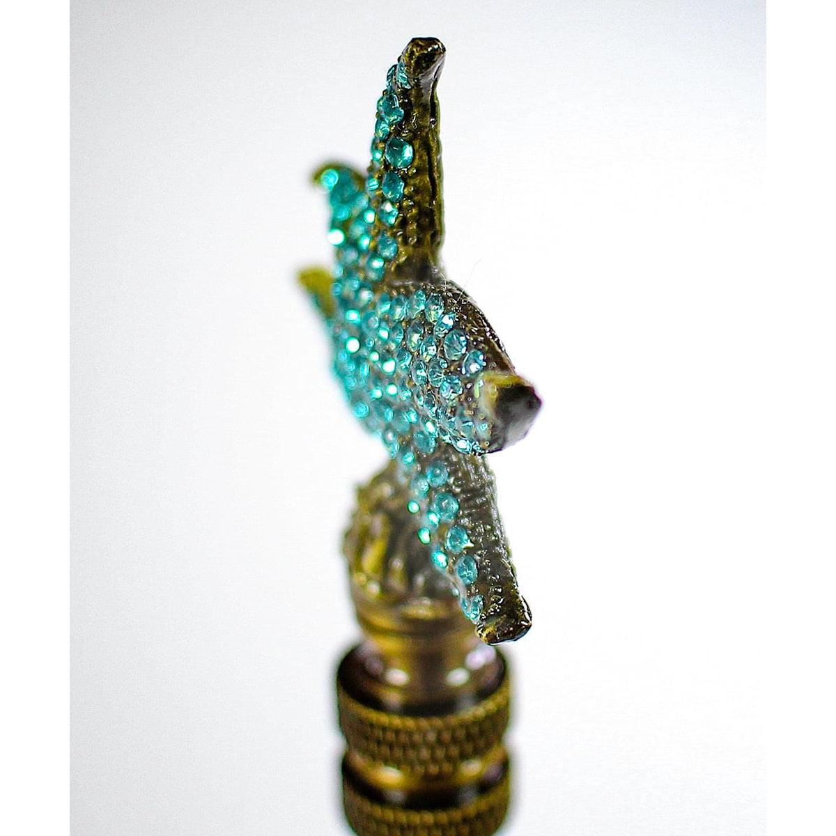 Starfish with Aegean Blue Glass Lamp Finial Antique Metal 2.5"h