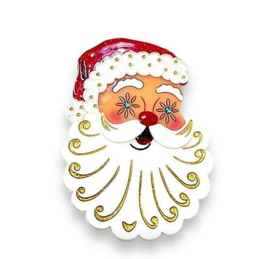 a santa claus face with a white beard