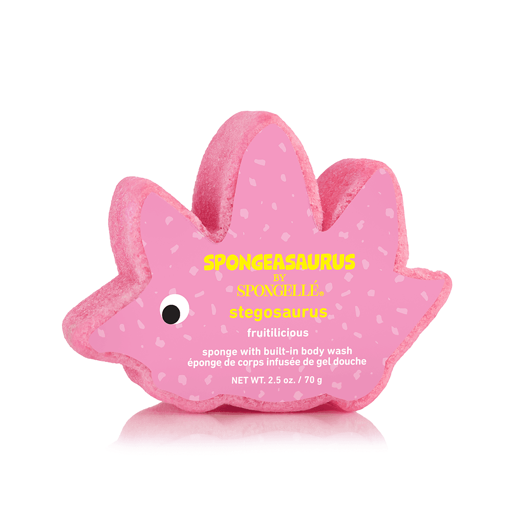 a pink sponge in a shape of a dinosaur