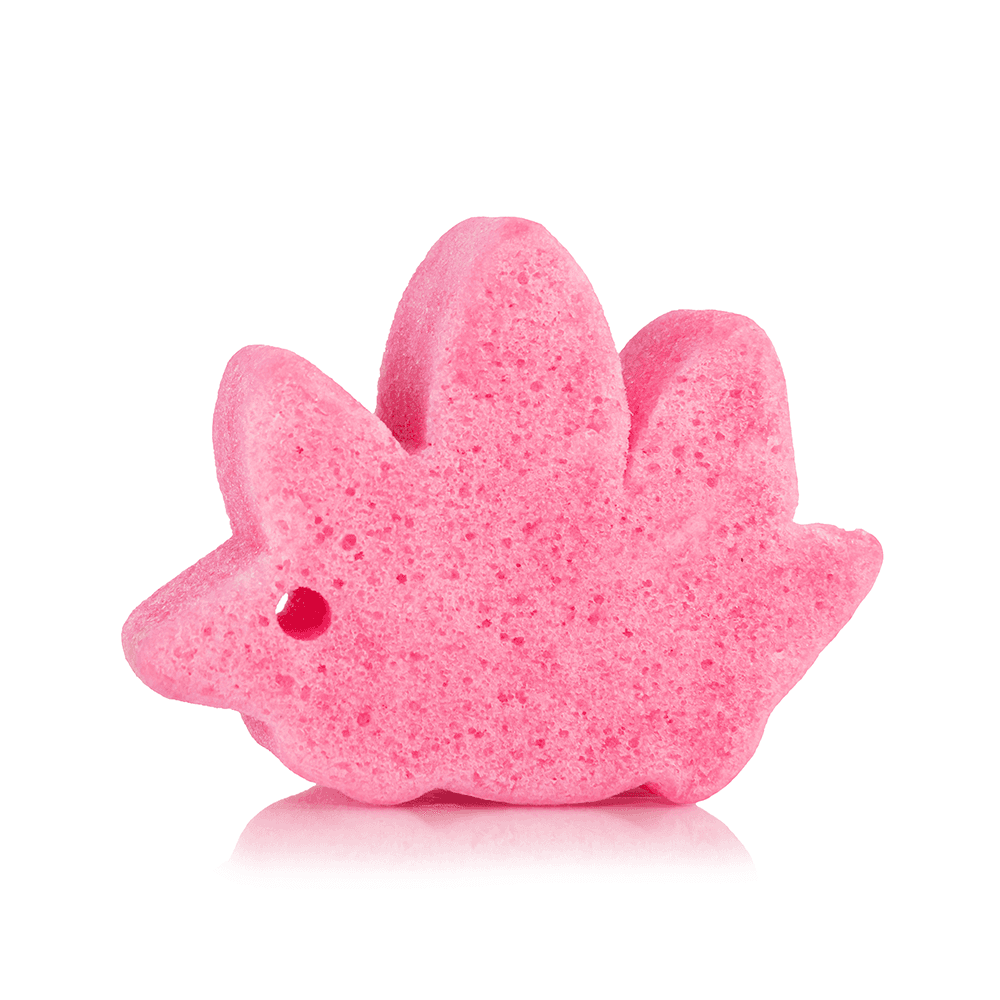 a pink sponge shaped like a bird
