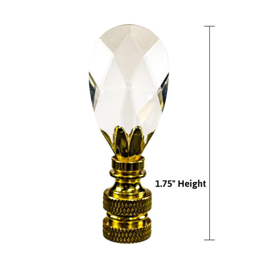 Stephanov Crystal Small Tear Drop Lamp Finial Polished Brass 2.5"h