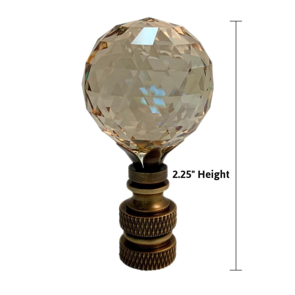 Stephanov Faceted Champagne Crystal Ball Lamp Finial Antique Brass 2.25"h
