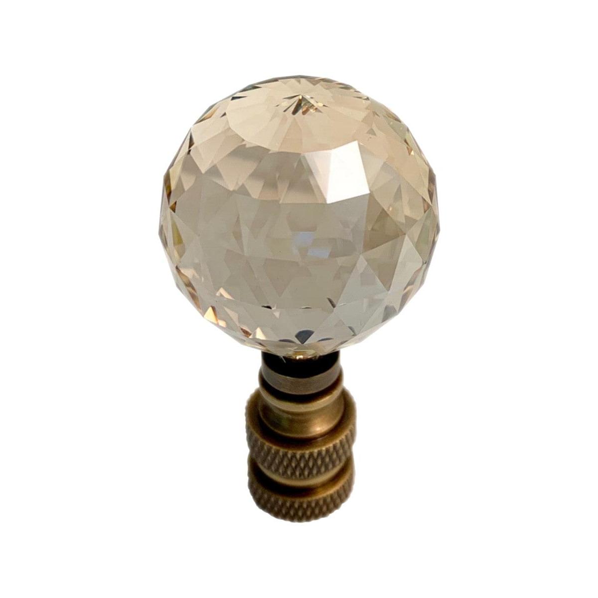 Stephanov Faceted Champagne Crystal Ball Lamp Finial Antique Brass 2.25"h
