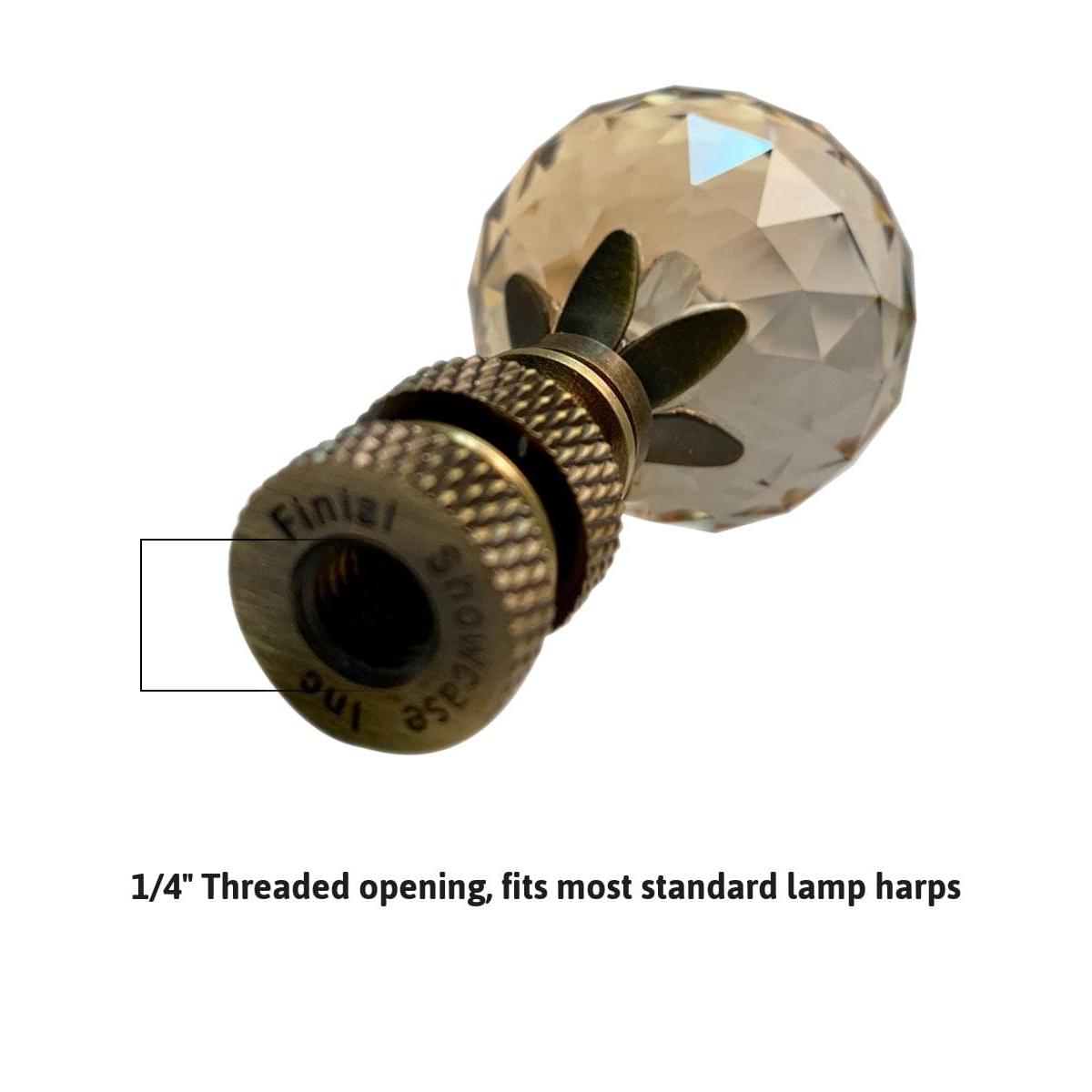 Stephanov Faceted Champagne Crystal Ball Lamp Finial Antique Brass 2.25"h