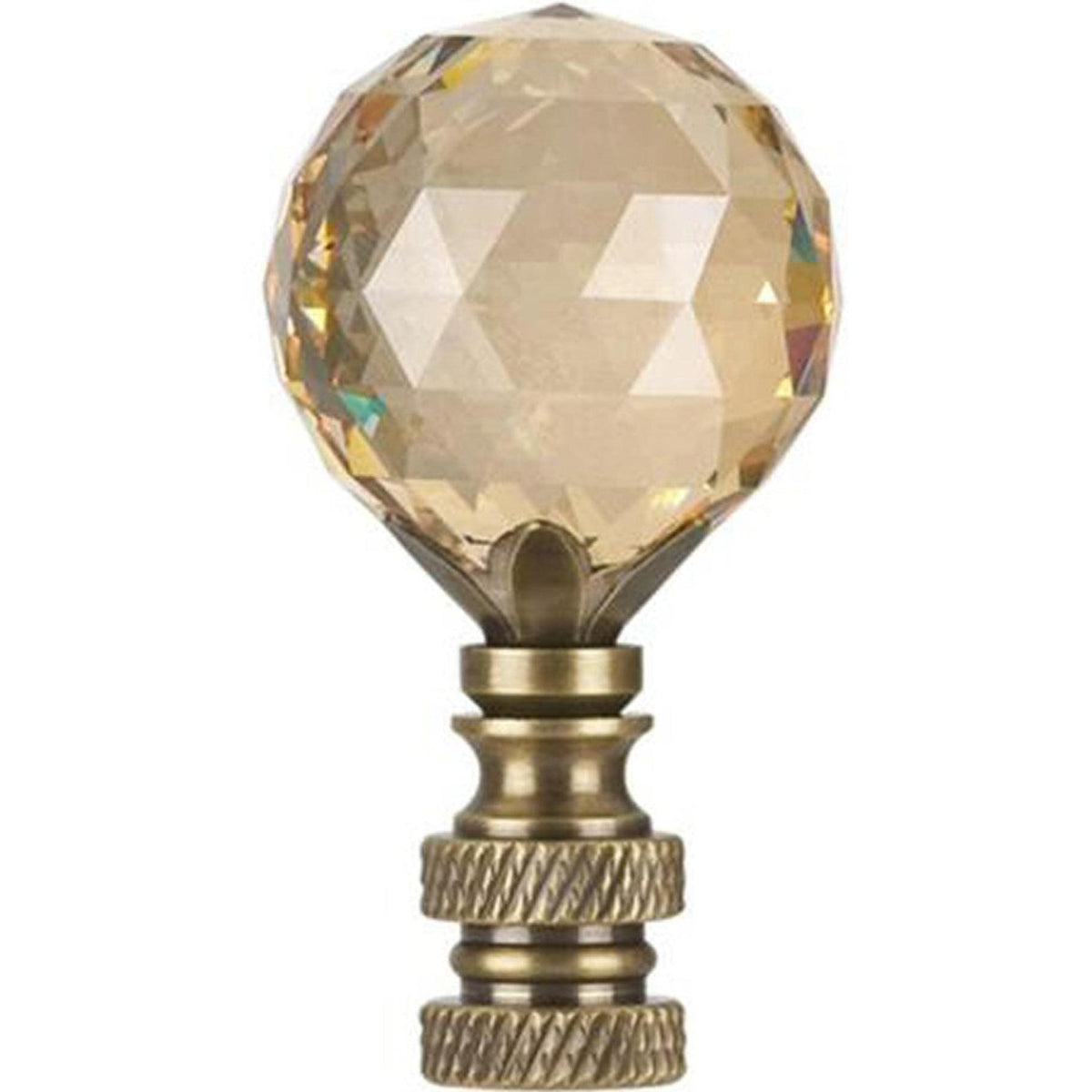 Stephanov Faceted Champagne Crystal Ball Lamp Finial Antique Brass 2.25"h
