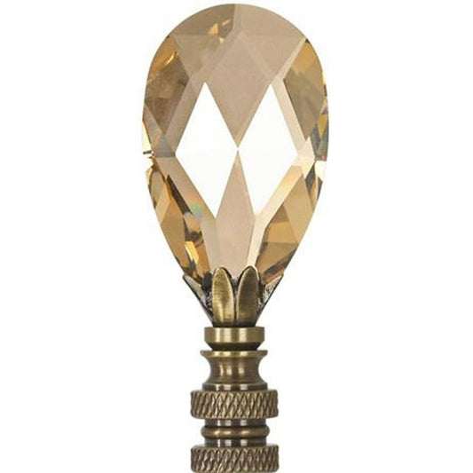 Stephanov Large Champagne Crystal Teardrops Lamp Finial Antique Brass 2.85"h