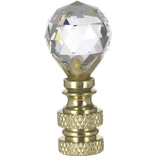 Stephanov Multi-Faceted Lamp Finial Crystal Ball Polished Brass Finish 2"h