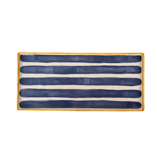 Striped Low Profile Tray in Blue & Yellow