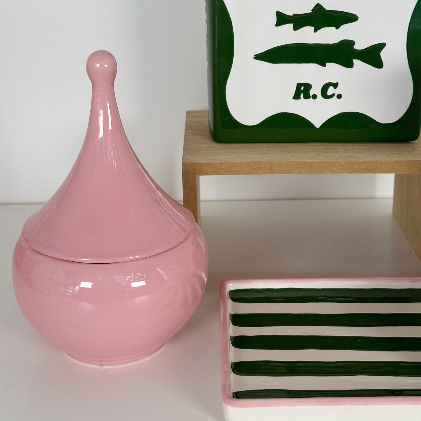 Striped Low Profile Tray in Pink & Green