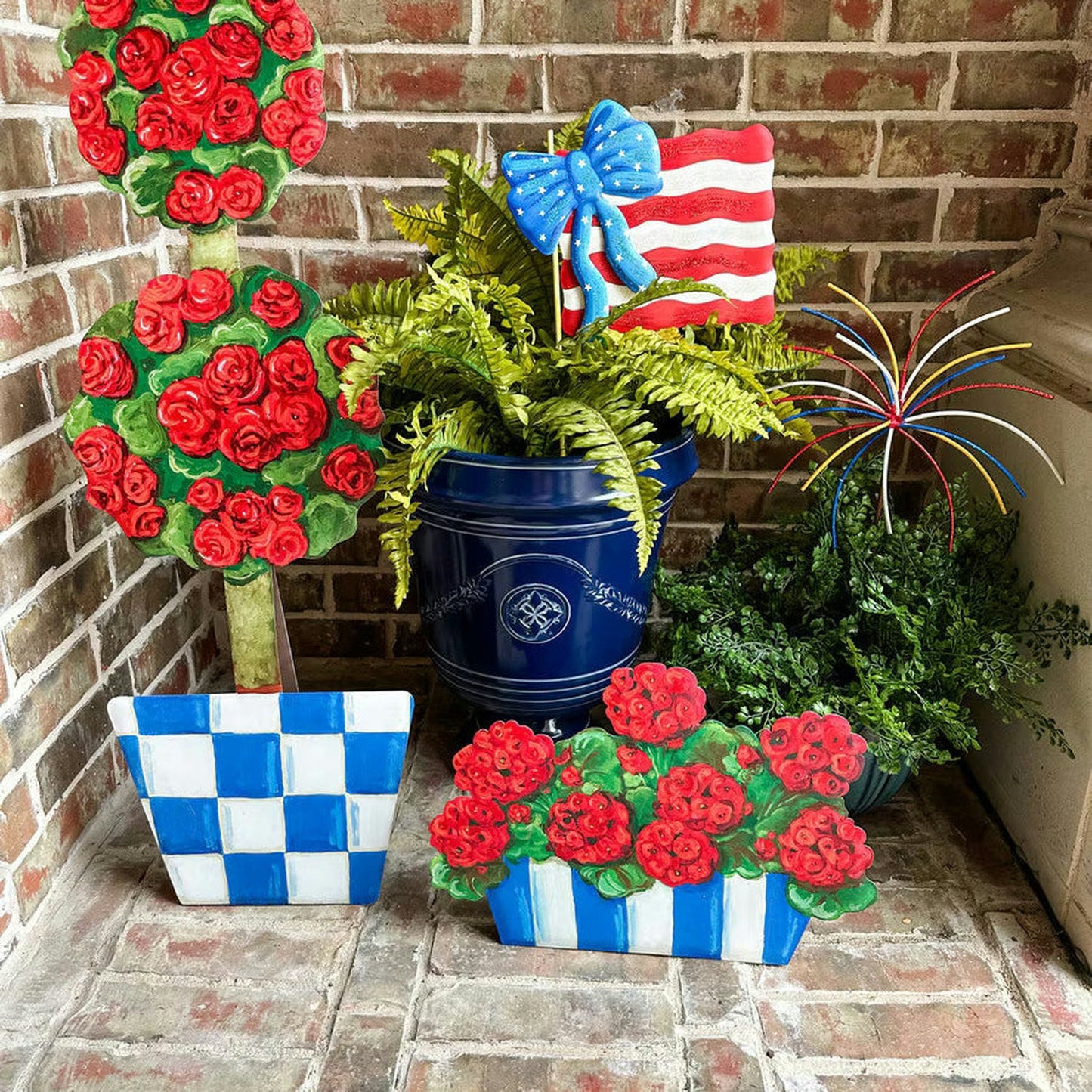 Striped Pot With Geraniums