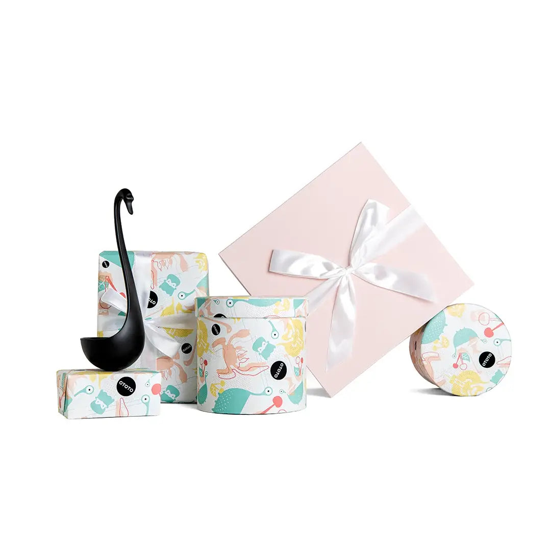 a group of boxes with a bow