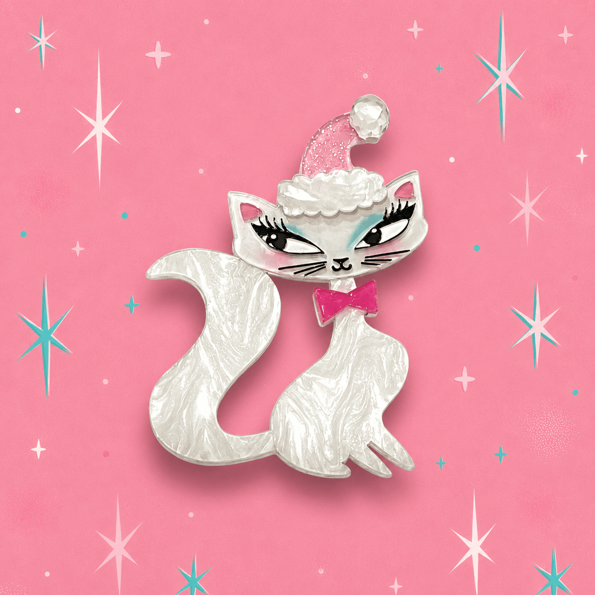 Swanky Pinkmas Kitty Brooch by Miss Fluff x Lipstick & Chrome