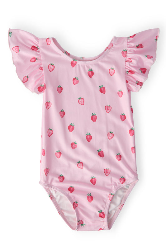 Sweet Strawberries S/S Flutter Sleeve Leotard