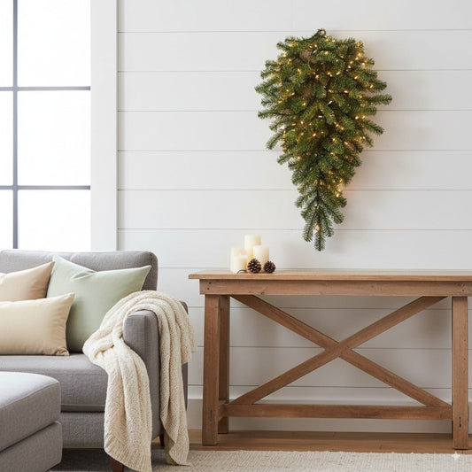 36" Classic Pine Teardrop, 120 TIPS, UL 50, Warm White LED Battery Box