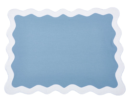 a blue and white mat with white trim