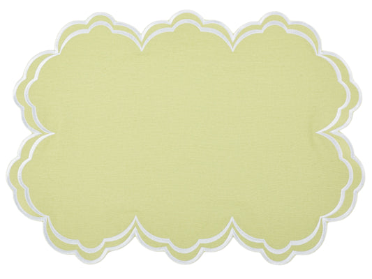 a yellow place mat with white trim