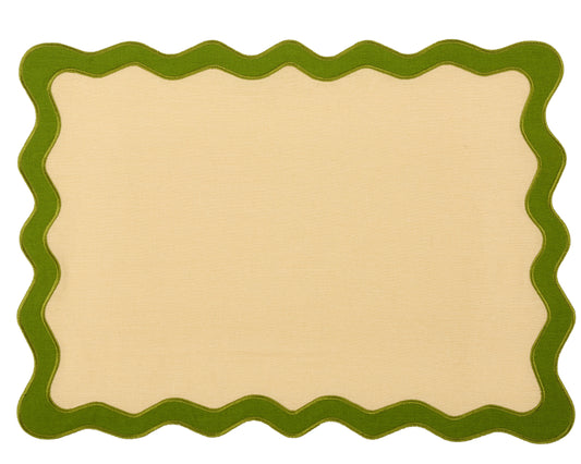 a white and green place mat