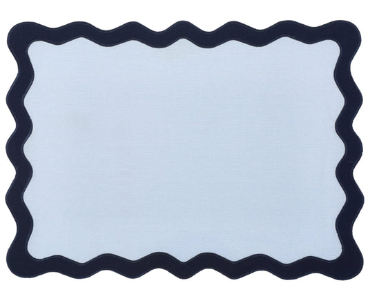 a white and black cloth with black trim