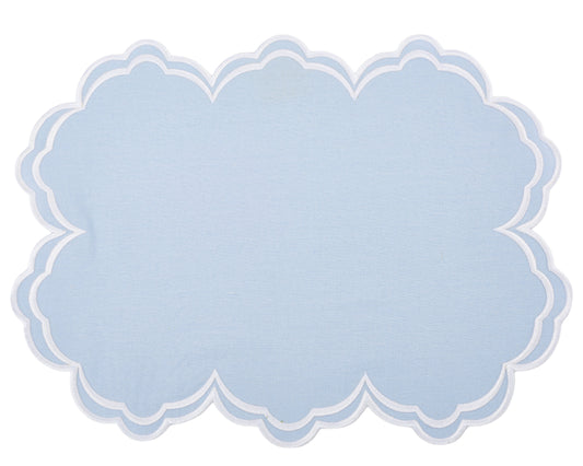 a blue and white place mat