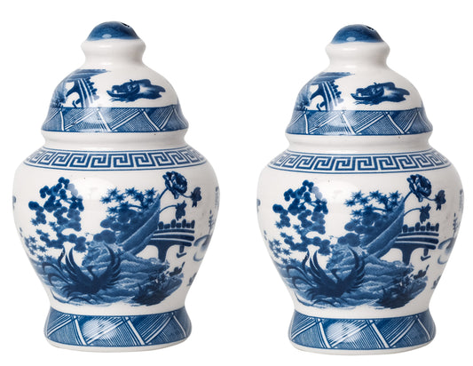 a pair of blue and white vases