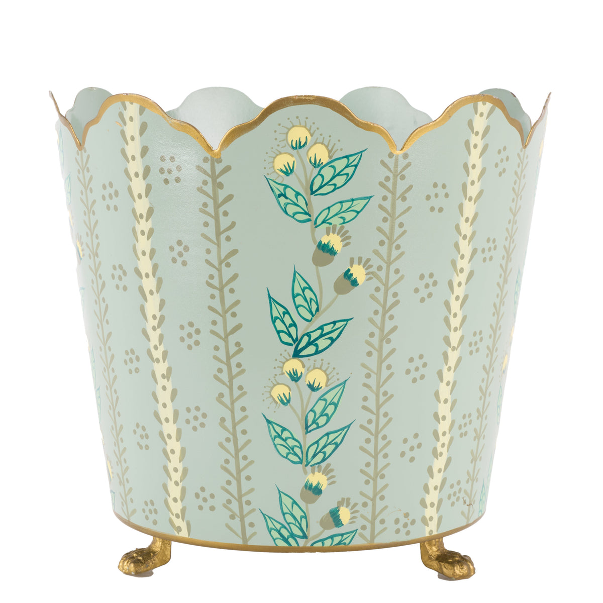 Green & Gold Floral Bucket Planter (3 Sizes)