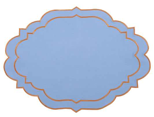 a blue and gold place mat