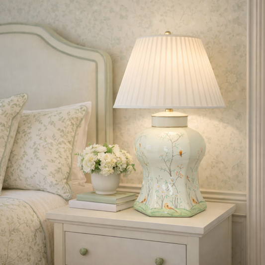 a lamp on a nightstand
