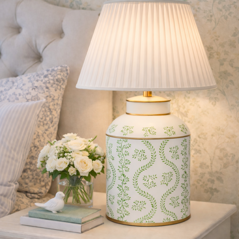 IKat Ivory & Green Tea Caddy Lamp