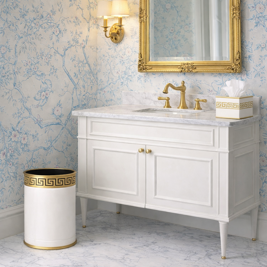 Ivory Greek Key Wastepaper Basket & Tissue (2 Options)