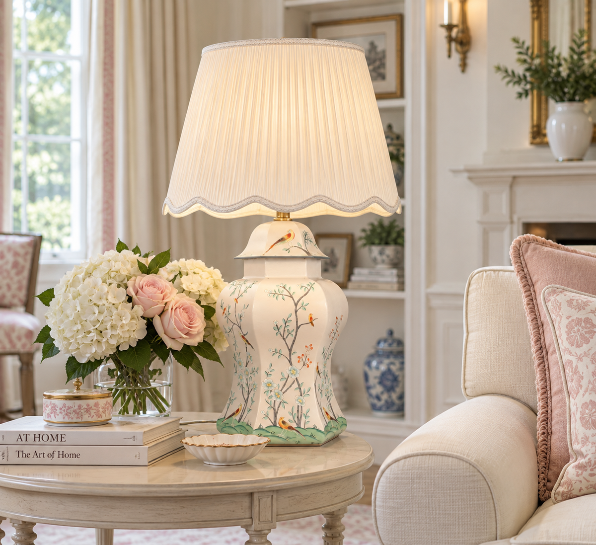 Pale Pink & Multi Color Scalloped Hexagon Lamp