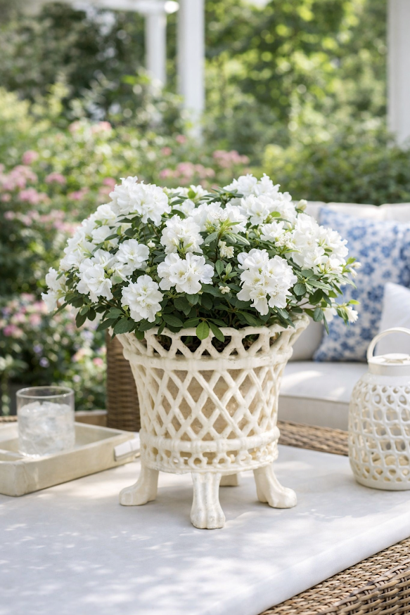 Ivory Lattice Footed Planter