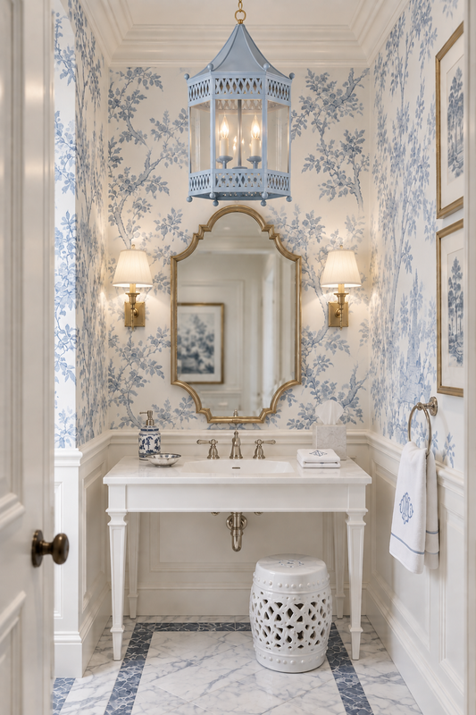 a bathroom with a mirror and a sink