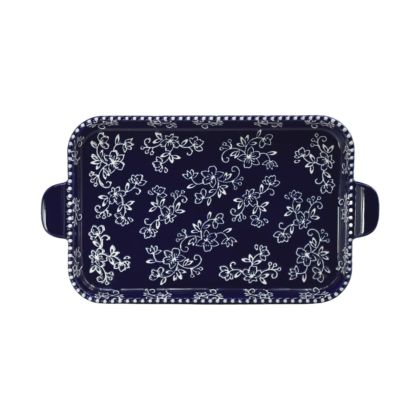 Floral Lace Blue 11 x 7 Inch Lid-It Platter by Temp-tations