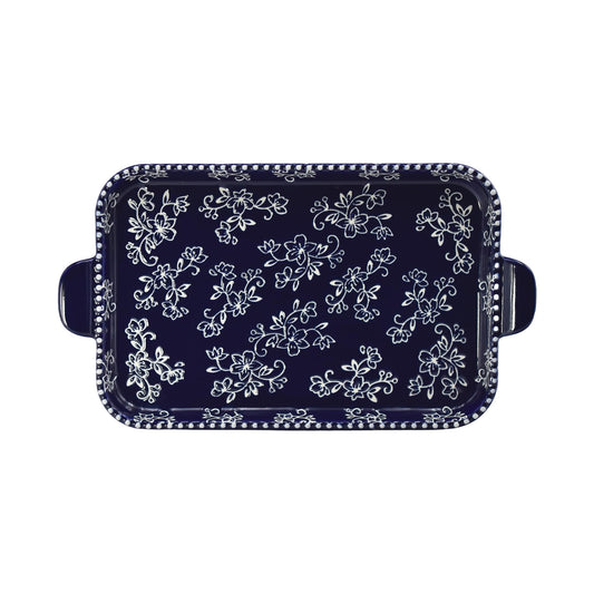 Floral Lace Blue 11 x 7 Inch Lid-It Platter by Temp-tations
