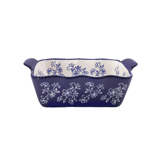 Floral Lace Blue 1.75 Quart Loaf Pan by Temp-tations