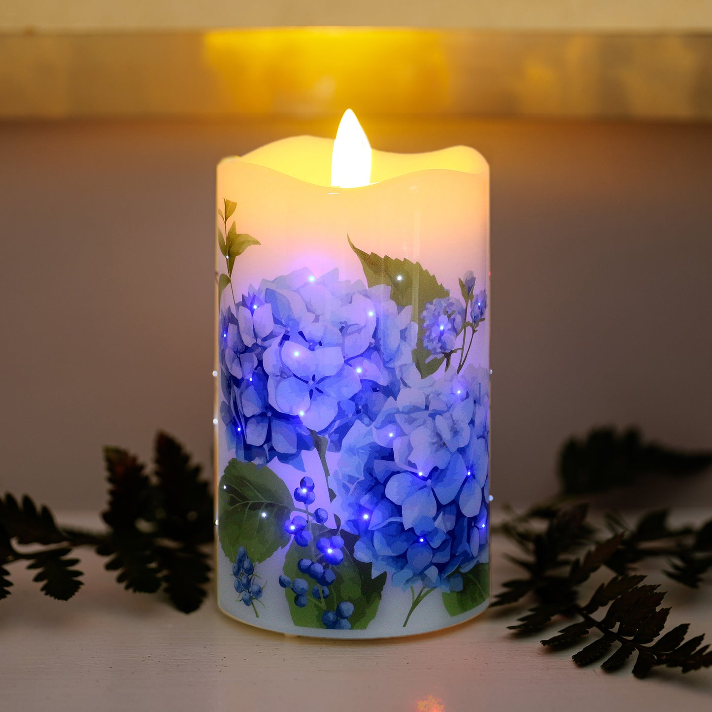 Hydrangea 5 Inch Fiber Optic Candle by Temp-tations