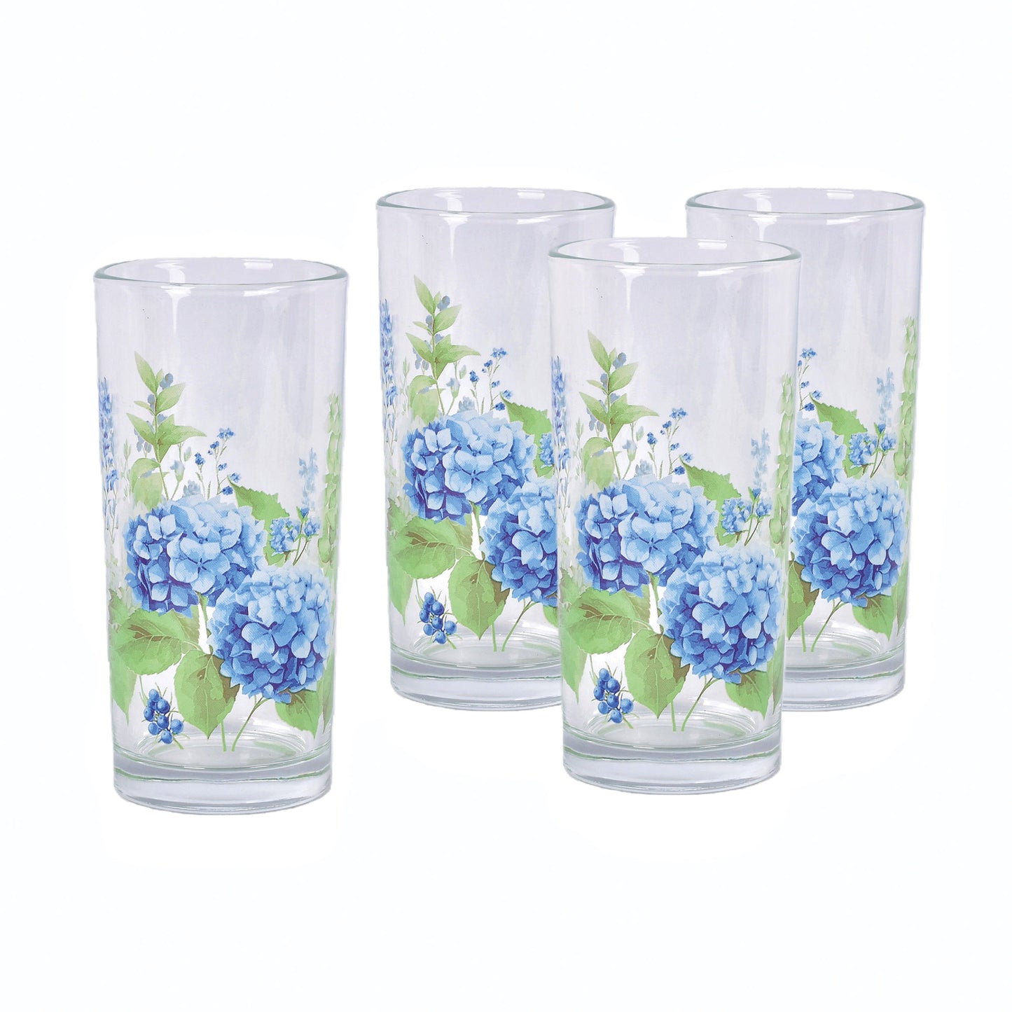 Hydrangea Set of 4 14 Ounce Glass Tumblers by Temp-tations