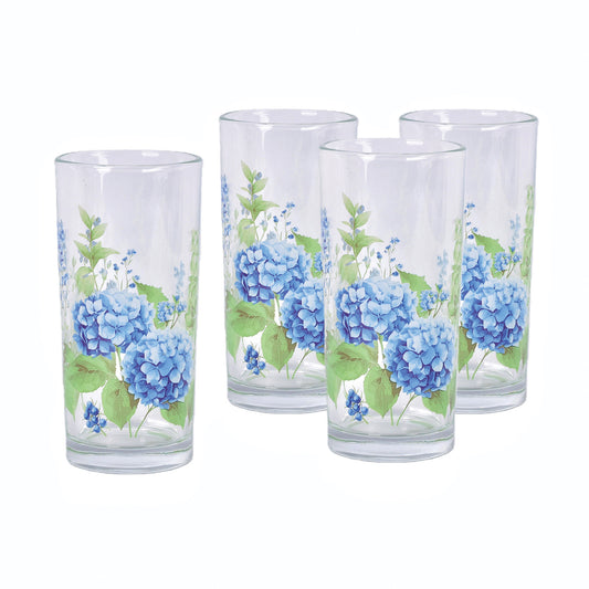 Hydrangea Set of 4 14 Ounce Glass Tumblers by Temp-tations