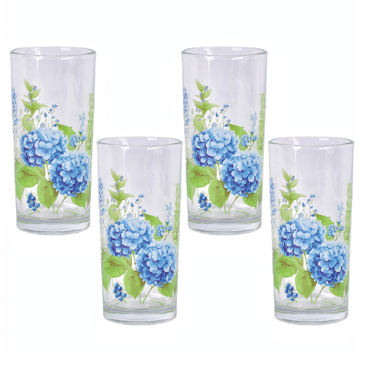 Hydrangea Set of 4 14 Ounce Glass Tumblers by Temp-tations