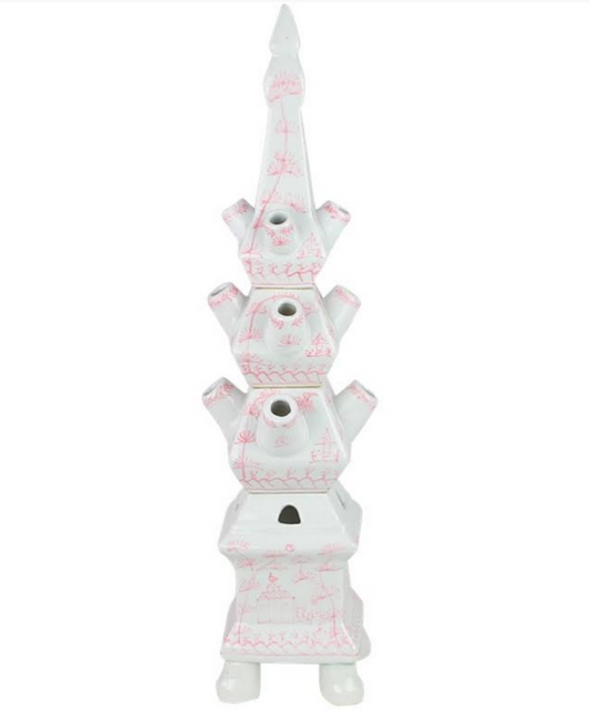 a white and pink tower