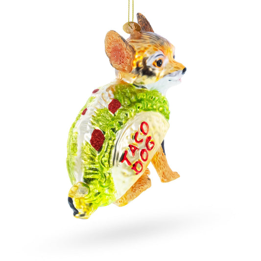 Taco Dog Chihuahua Glass Christmas Ornament