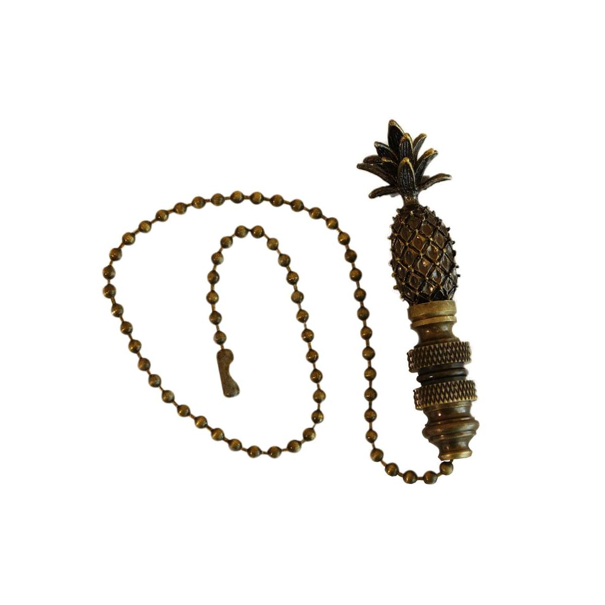 Tall Pineapple Ceiling Fan Pull, 2.5"h with 12" Antiqued Brass Chain