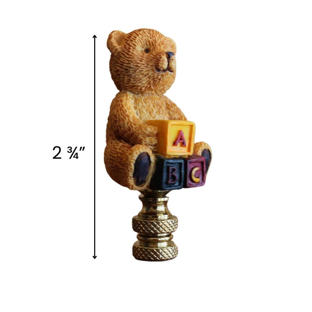 Teddy Bear Decorative Lamp Finial Antique Brass Base, 2.75"h