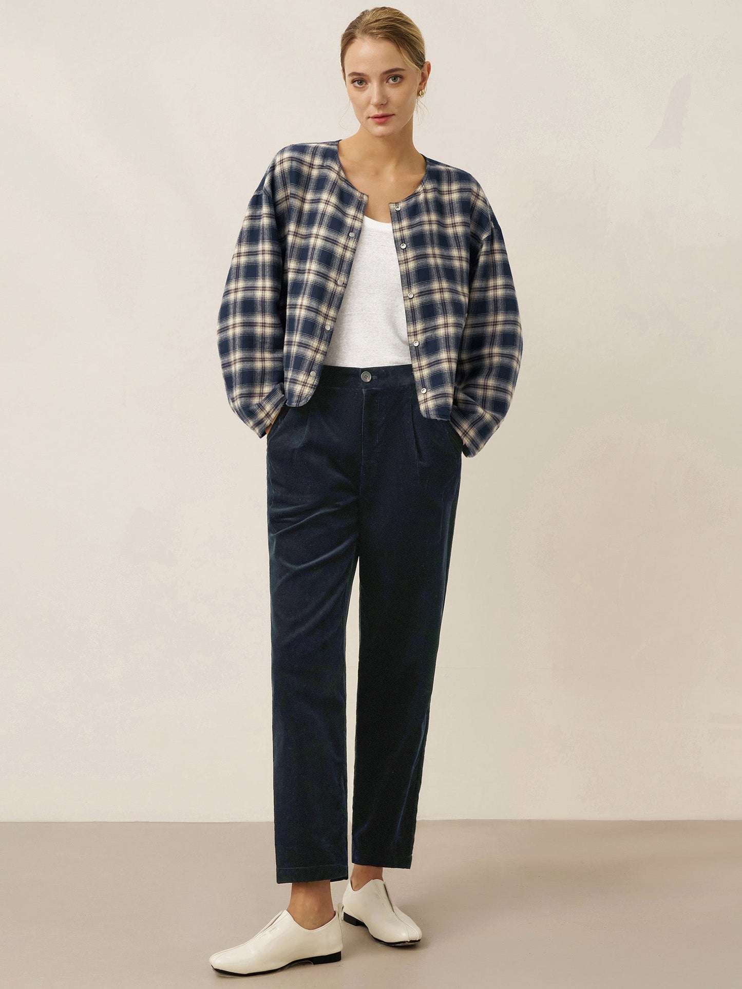 Tencel Linen Reversible Crew Neck Casual Jacket CHLOE