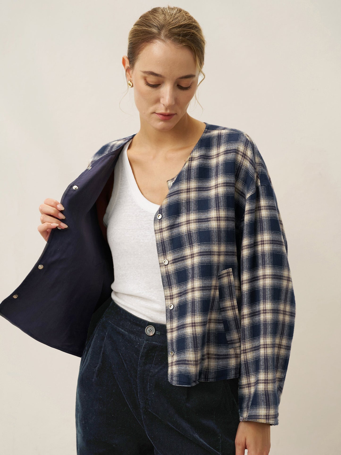 Tencel Linen Reversible Crew Neck Casual Jacket CHLOE
