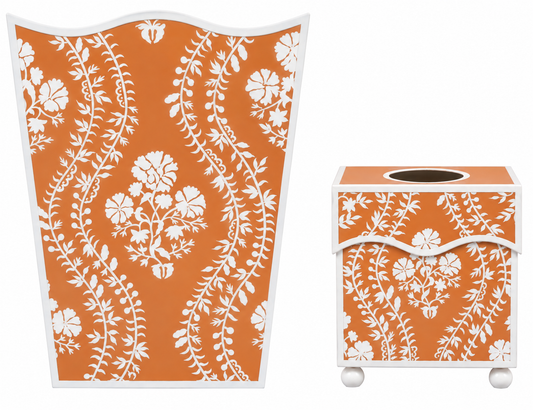 Burnt Orange Floral Trellis Wastepaper Basket & Tissue (2 Options)
