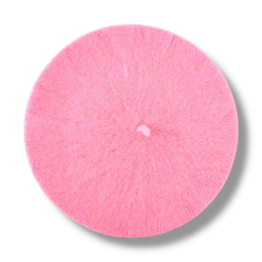 a pink hat with a white top
